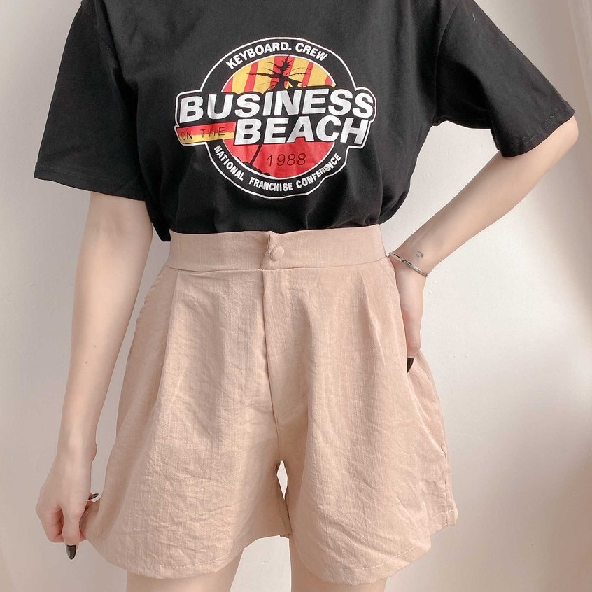 Quần short lưng thun VM STYLE đũi trơn nút giả ullzang thời trang 22STU03P20203