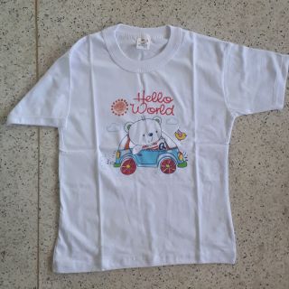 Sỉ 10 áo trắng in cổ bo vải cotton cho bé size 3-10 MINAS