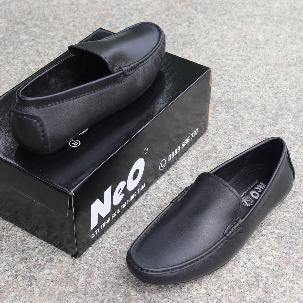 Giày lười nam da bò trơn, giày mọi đế cao su mềm - NeO2742
