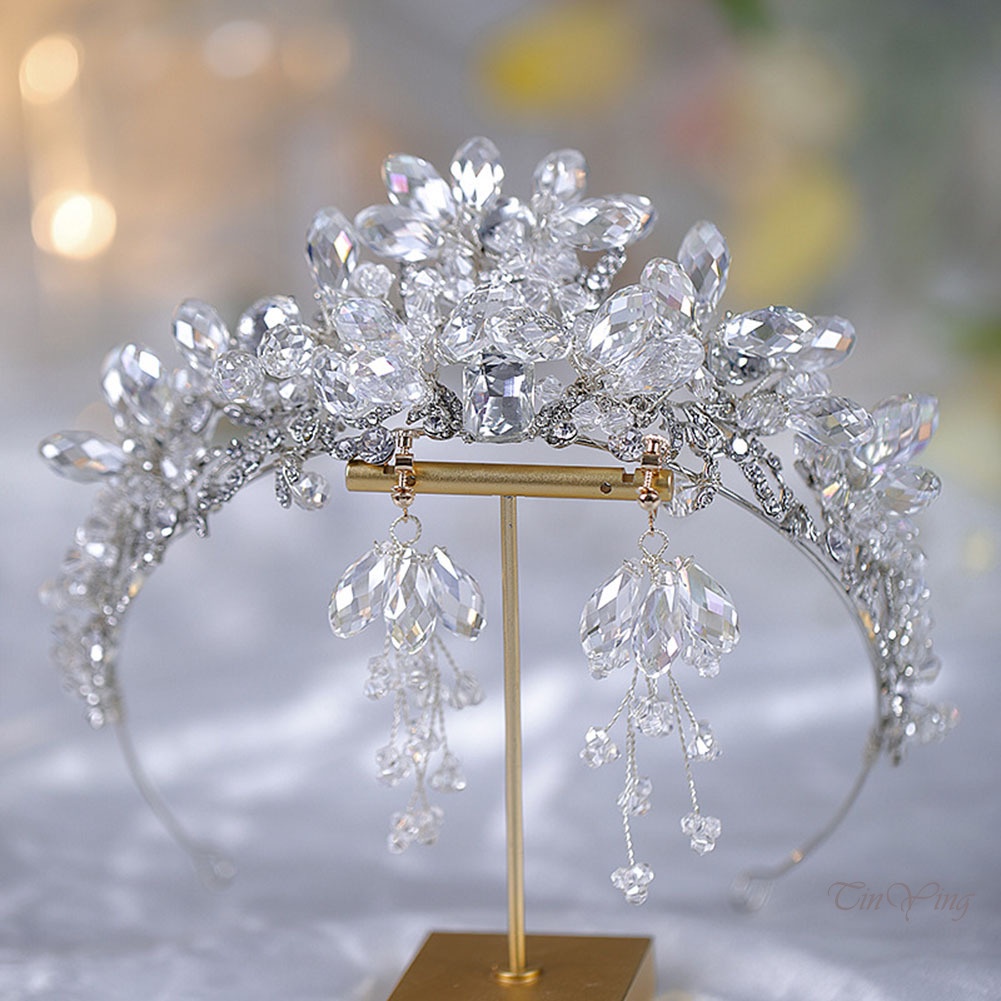 GETNOIVAS Bộ Vương Miện Và Bông Tai Pha Lê Sáng Bóng Có Thể Điều Chỉnh Kích Cỡ Cho Nữ