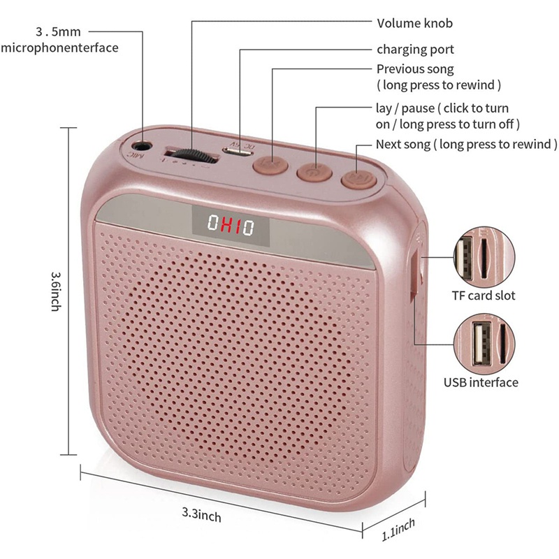 Loa Khuếch Đại Loại Nhỏ Máy Trợ Giảng Không Dây Smart Chuyên Nghiệp Cáp USB Thẻ TF Có Micro Kèm Cho Giáo Viên/Hướng Dẫn Viên