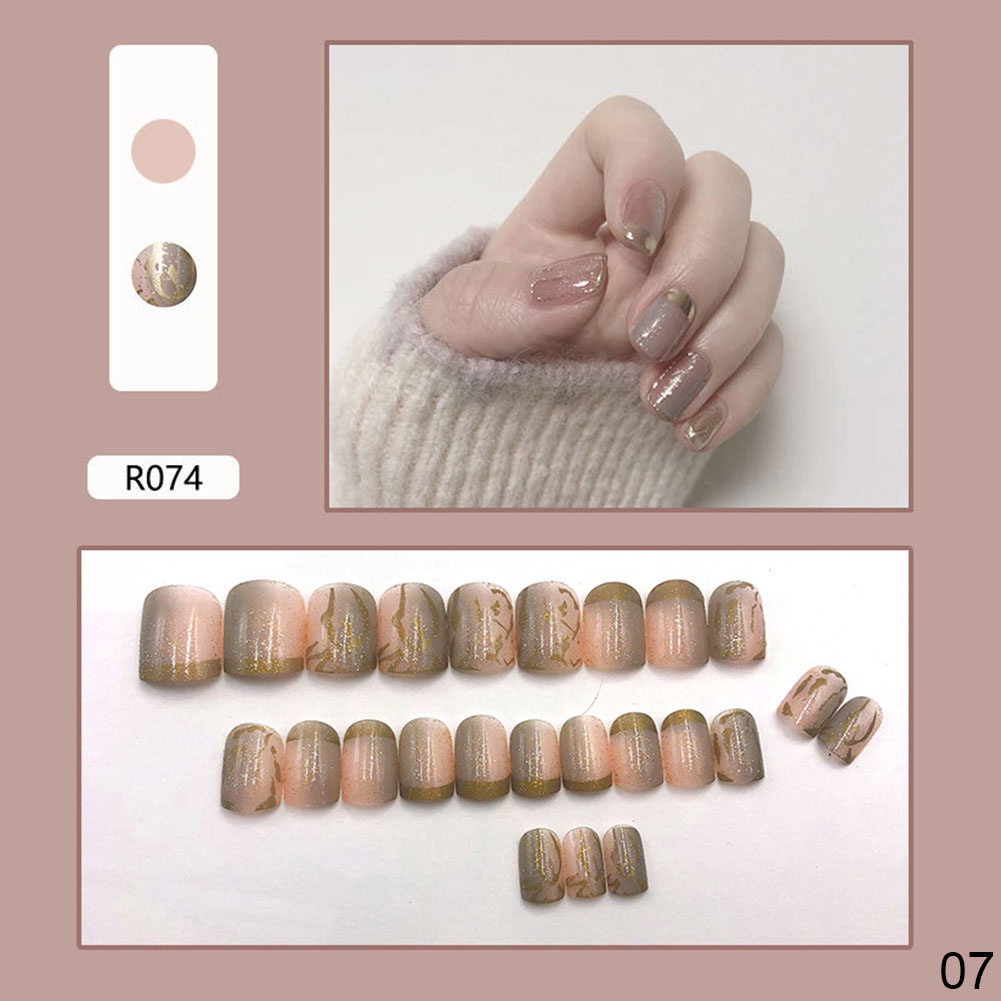 Set 24 Móng Tay Giả Trang Trí Họa Tiết Hoa Cúc Xinh Xắn