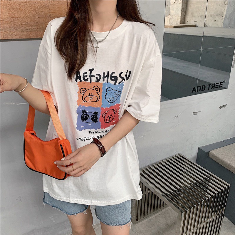 Áo Thun Nam Nữ Tay Lỡ Form Rộng In Hình Thú Cartoon Ulzzang ATV15