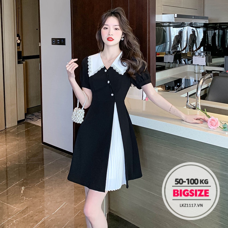 Đầm dáng ôm Bigsize Váy nữ tay ngắn mùa hè Phong cách Hàn Quốc Thời Trang tiểu thư cá tính xinh đẹp cho người mập béo