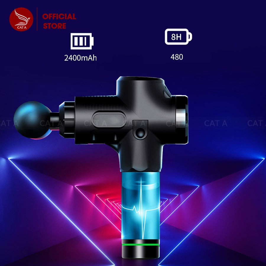 SÚNG, MÁY MASSAGE CẦM TAY CAO CẤP CÁT Á EM009 - 30 Mức độ rung, 6 đầu trị liệu- Trị đau nhức, giảm căng cơ