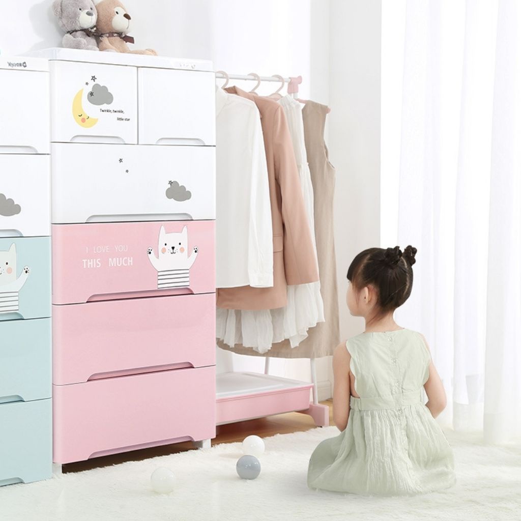 Tủ Nhựa Để Quần Áo Cho Em Bé Zozon , Tủ Đựng Đồ Trẻ Em Cao Cấp 5 Tầng 6 Ngăn Có Nhiều Ô, Thanh Treo Đồ Chắc Chắn An Toàn