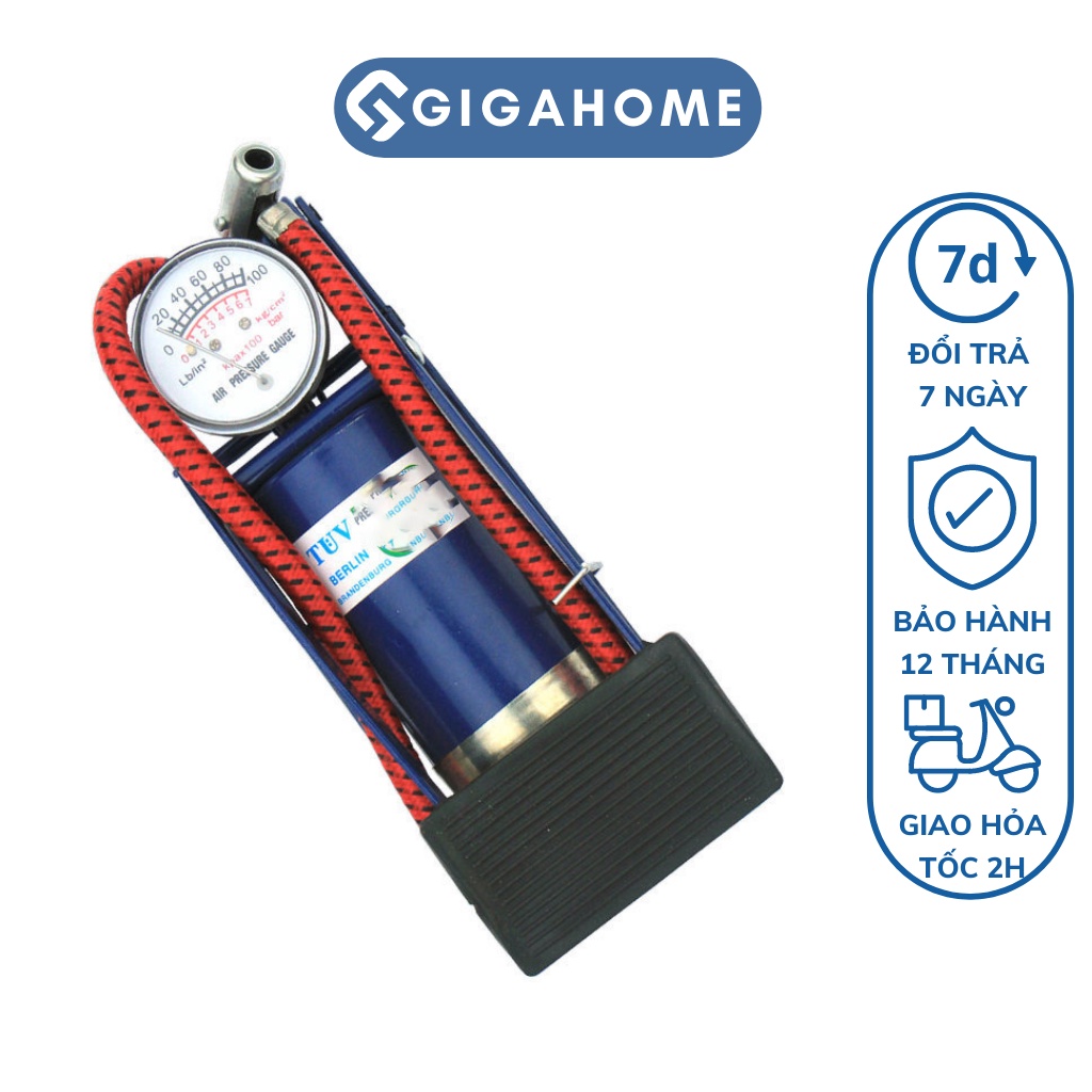 Bơm Xe Máy, Xe Đạp Đạp Chân GIGAGOME 1 Ống XiLanh Nhanh Đầy Hơi 3089