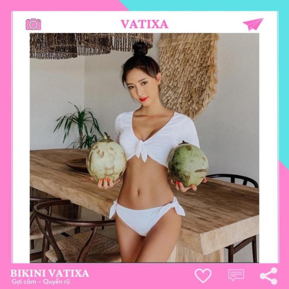 [HÀNG HOT] Bikini 2 mảnh màu trắng áo tay dài cột nơ mix quần chip sexy cá tính VATIXA BKN55  ྇  ྇  ཾ