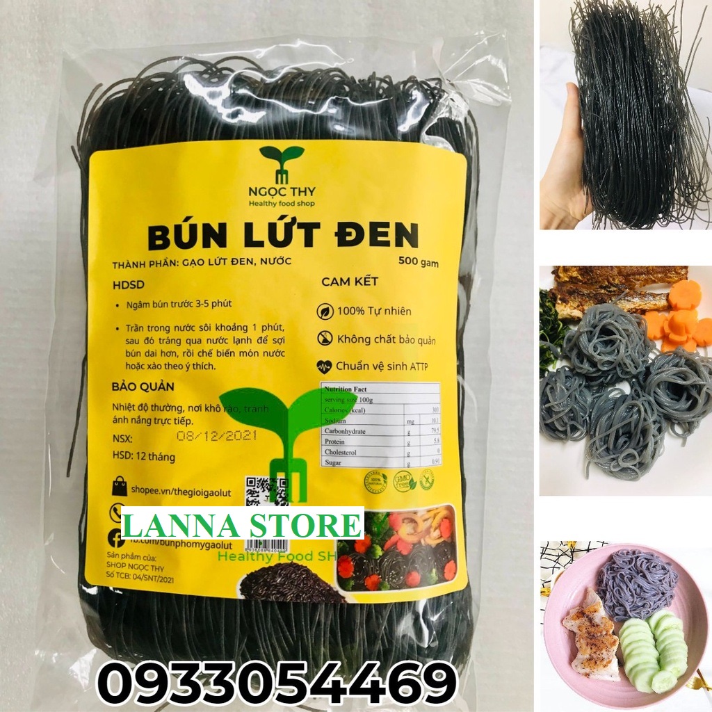 [NT Food] Bún gạo lứt ĐEN, mì gạo lức huyền mễ ăn eatclean giảm cân healthy gói 500gr