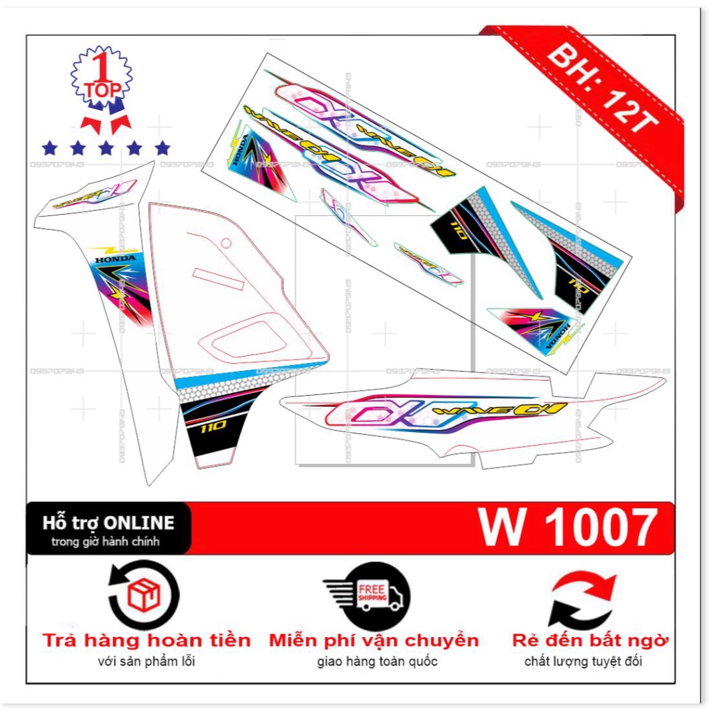 ( Quí khách vui lòng mang ra tiệm cho thợ dán ) Tem wave a 110 trắng