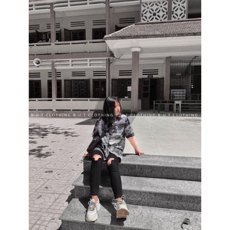 Áo sơ mi họa tiết ngắn tay unisex trơn mềm dành cho nam nữ | BUTCLOTHING