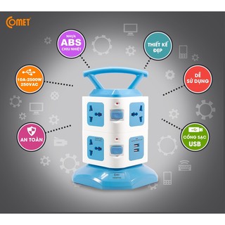 Ổ cắm điện COMET CES6703 (7 lỗ cắm + 2 cổng USB)
