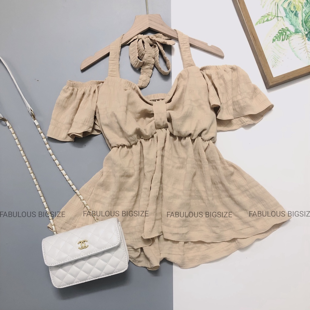 BIGSIZE Áo yếm trễ vai chất đũi 60-80kg Fabulous bigsize