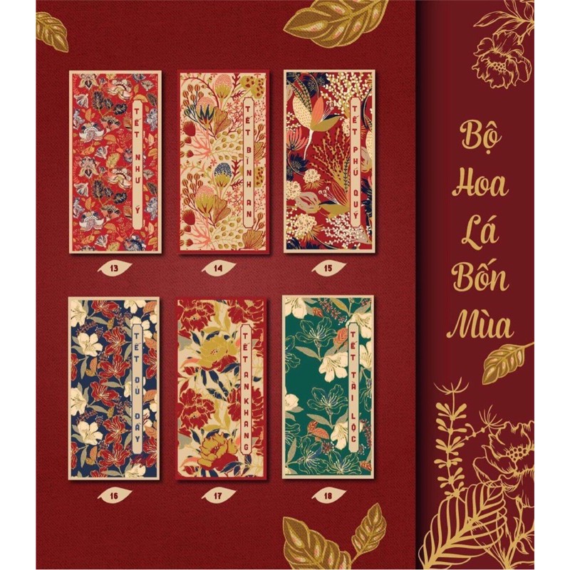 (HÀNG LOẠI 1 - SỈ LẺ )Set lì xì Tết Bộ hoa lá bốn mùa (mẫu thiết kế, chất giấy đẹp, mịn)