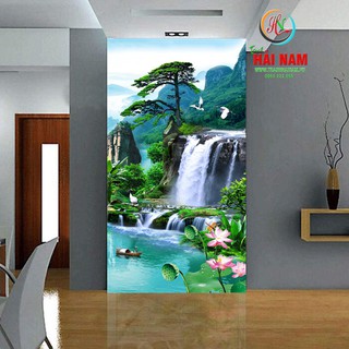 Tranh dán tường 3D phong thủy khổ dọc - thác nước (Kích thước theo yêu cầu)