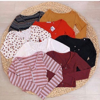 Áo croptop nút bấm dài tay▪BUTTON CROPTOP