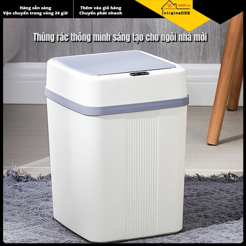 Có thể bán buôn Thùng rác 12L Cảm biến thông minh Nắp xử lý ổn định Phong cách đơn giản tự động không chạm cho gia đình Virgina056 Hàng giao ngay