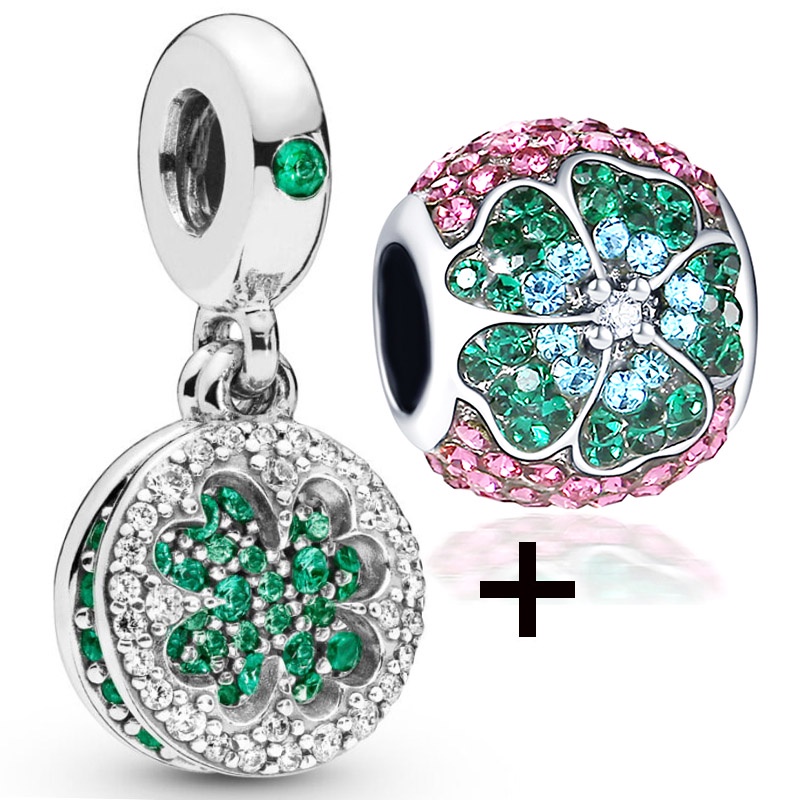 Set 2 Mặt Dây Chuyền May Mắn Đính Đá Pha Lê Hình Giọt Nước Màu Đỏ / Xanh Lá / Xanh Lá / Xanh Lá