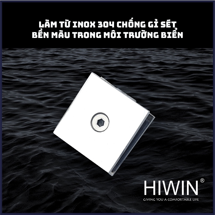 Kẹp chân kính 0 độ cabin tắm cạnh vát chất liệu inox 304 mặt gương HIWIN FC-2080