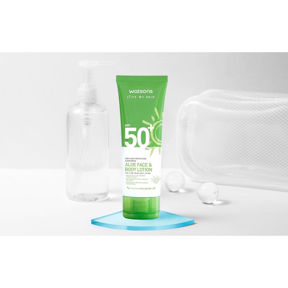 Sữa Dưỡng Chống Nắng Watsons High Protection Sunscreen Aloe Face &amp; Body Lotion SPF50+ PA+++ 100ml