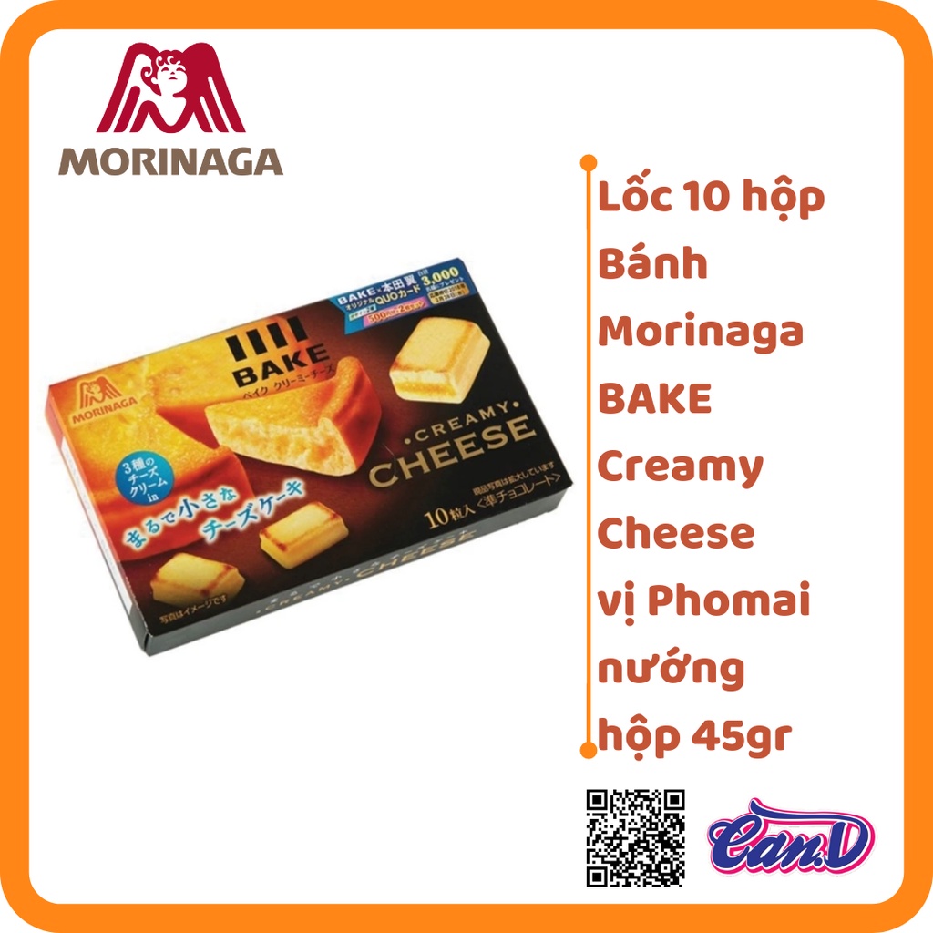 ( Bán sỉ ) Lốc 10 hộp Bánh Morinaga BAKE Creamy Cheese vị Phomai nướng (45gr - 10 viên)