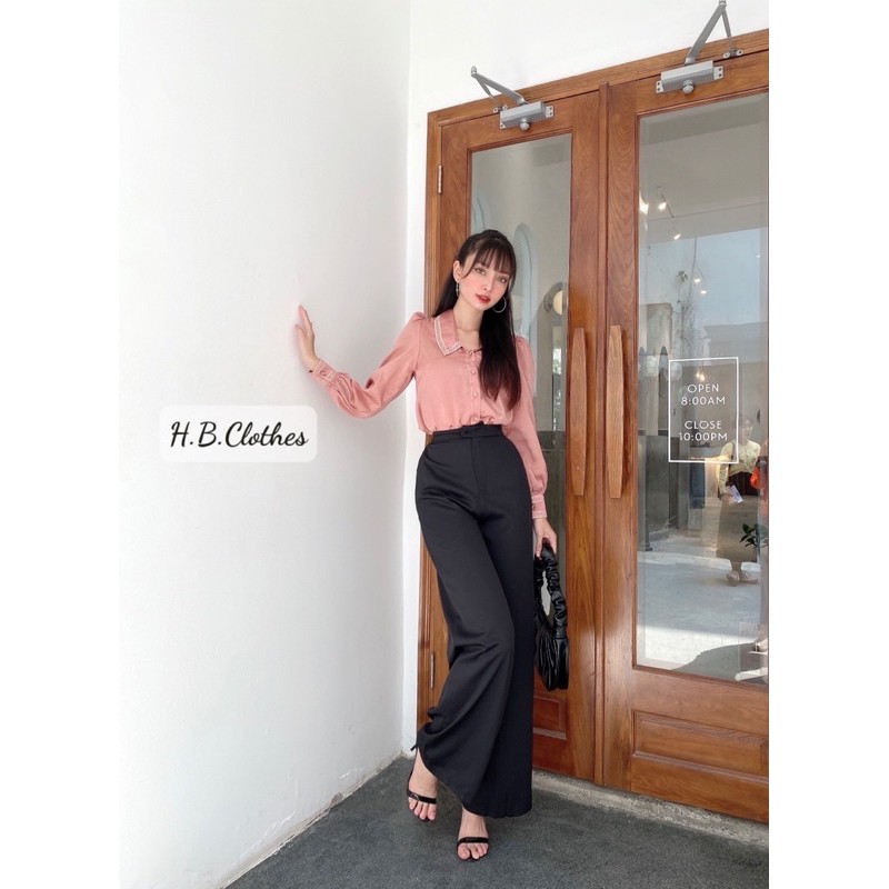 HB Set áo sơ mi cổ phối ren và quần ống suông | BigBuy360 - bigbuy360.vn