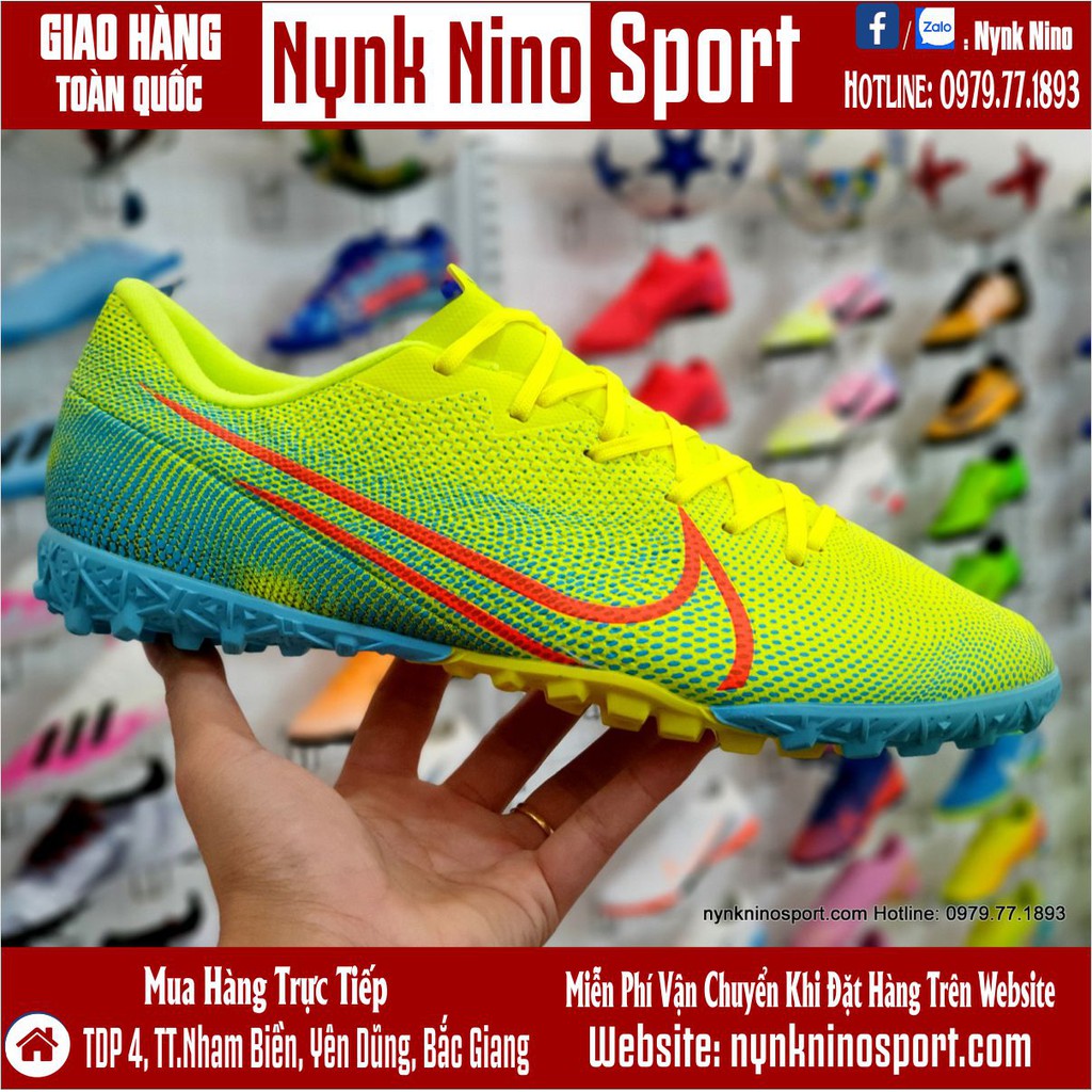 Giày Bóng Đá Mercurial 13 Academy Nõn Chuối Xanh Ngọc Vạch Cam TF