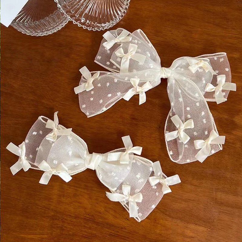 Kẹp Tóc Hình Nơ Họa Tiết Chấm Bi Phong Cách Hàn Quốc Xinh Xắn