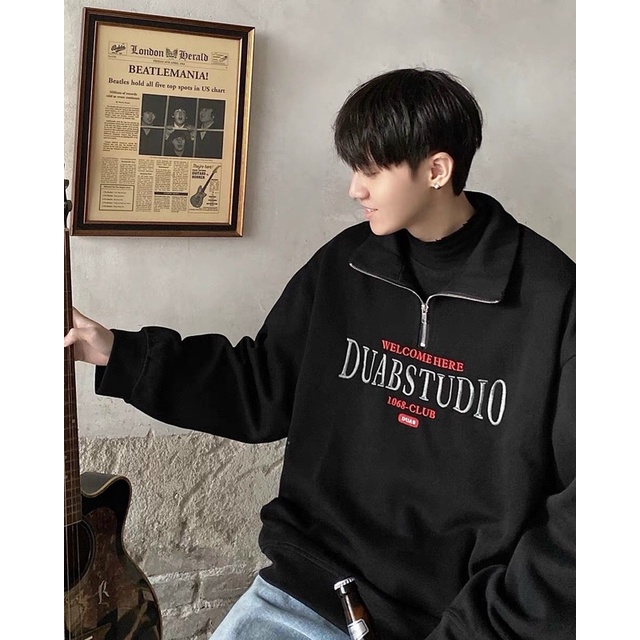 Áo Nỉ Cổ Cao DUABSTUDIO Nữ [FREESHIP] 🌸 Sweater form rộng tay bồng, hoodie zip thêu chữ cá tính Ulzzang 🌸 | BigBuy360 - bigbuy360.vn