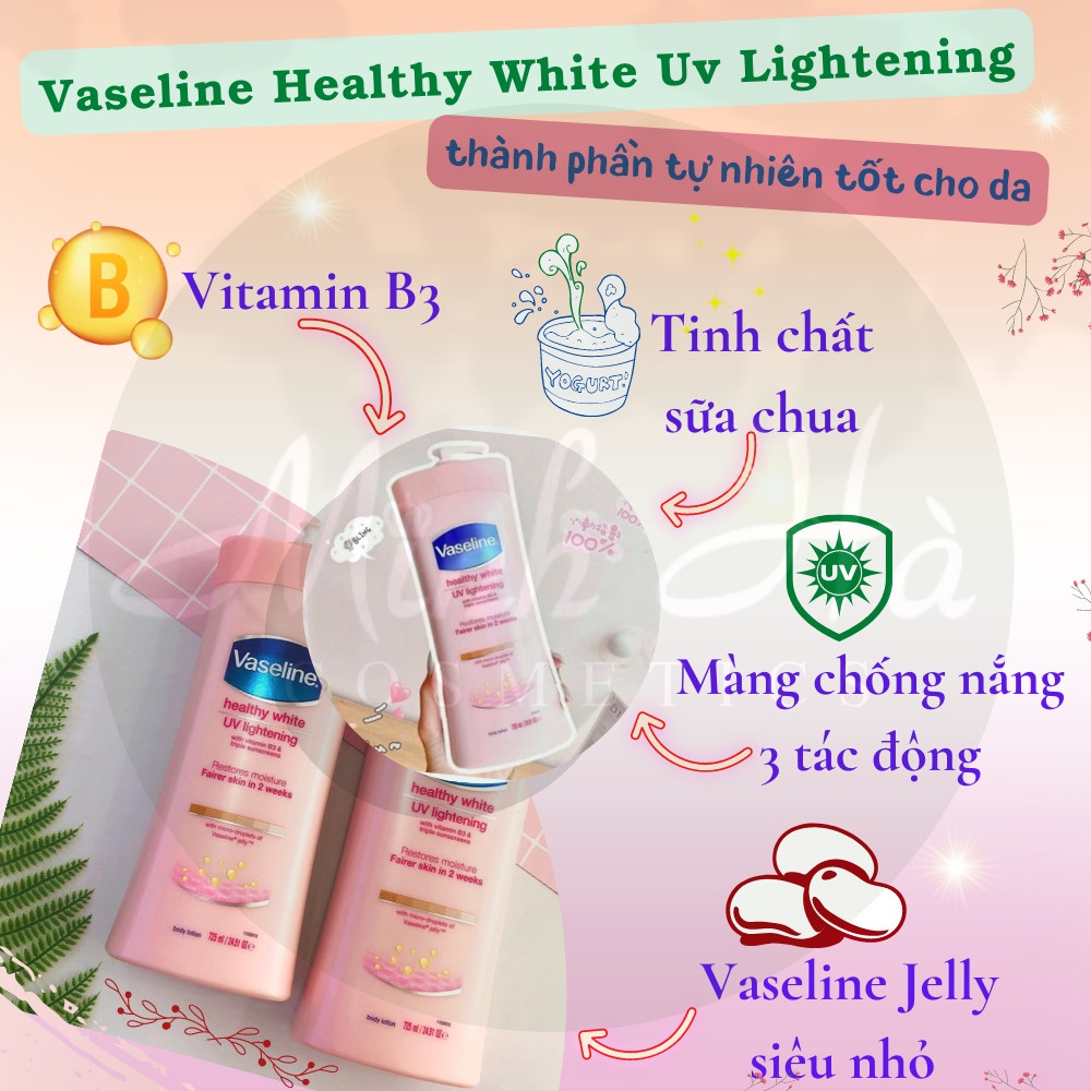 Sữa dưỡng thể Vaseline Healthy White UV Lightening Body Lotion 725ml giúp dưỡng trắng dưỡng ẩm phù hợp cho mọi loại da