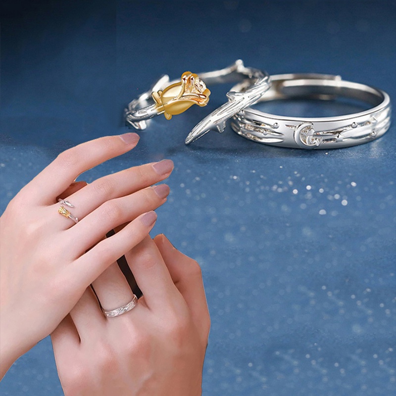 Nhẫn Cặp Đôi Khắc Chữ Little Prince Và Hoa Hồng Vàng Tinh Tế Thời Trang Hàn Quốc Thích Hợp Làm Quà Tặng Valentine