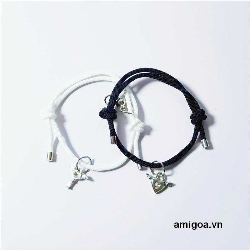 ✨✨Vòng tay đôi nam châm CHÌA KHÓA Ổ KHÓA couple nam nữ vòng cặp dây rút