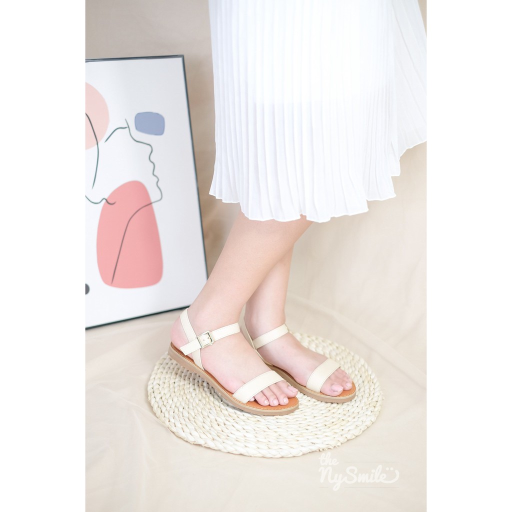 Giày sandal hè Thenysmile, Dép sandal nữ đẹp thời trang chất da bò quai ngang 3 màu cực xinh - ruluzi