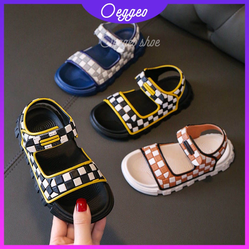 Xăng đan Hở Ngón Đế Bằng Chống Thấm Nước Họa Tiết Sọc Caro Cho Bé