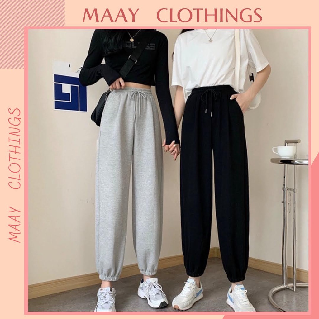 Quần jogger Nữ Ống Rộng Len Tăm Cạp Chun Bo Gấu, Quần Bom Tăm Nữ Bo Gấu Dáng Rộng Phong Cách Thể Tha