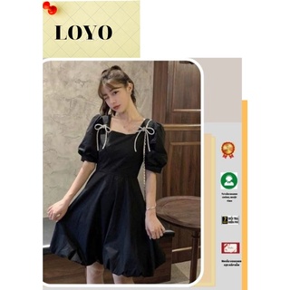 Váy nơ tay phồng chất đũi loyo000313