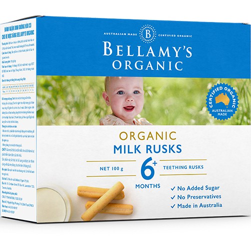 Bánh ngậm dinh dưỡng hữu cơ cho bé mọc răng Bellamy's Organic 100g/hộp