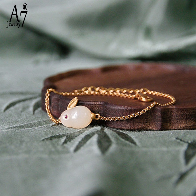 Vòng Tay Mạ Bạc 925 Đính Đá Ngọc Bích Hình Động Vật Dễ Thương A7 S925