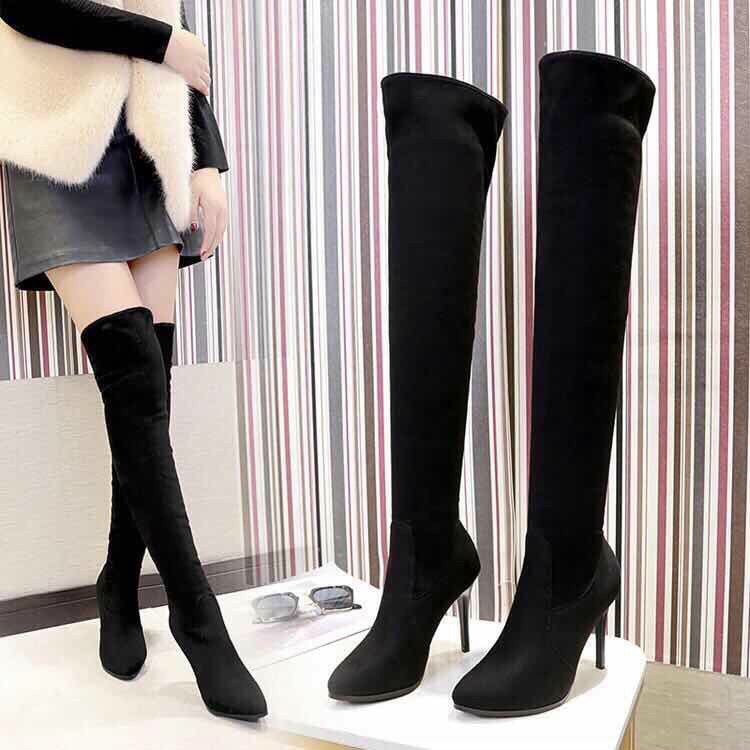 Bốt Đùi Da Lộn Qua Gối Gót Nhọn Cao Cấp Không Dây Không Khóa Form Nhỏ Ôm Chân Mã P02 Shop Phương Nhi