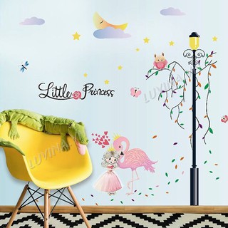 Decal dán tường trang trí phòng ngủ,quán cafe,phòng cho bé- Công chúa nhỏ và hạc hồng