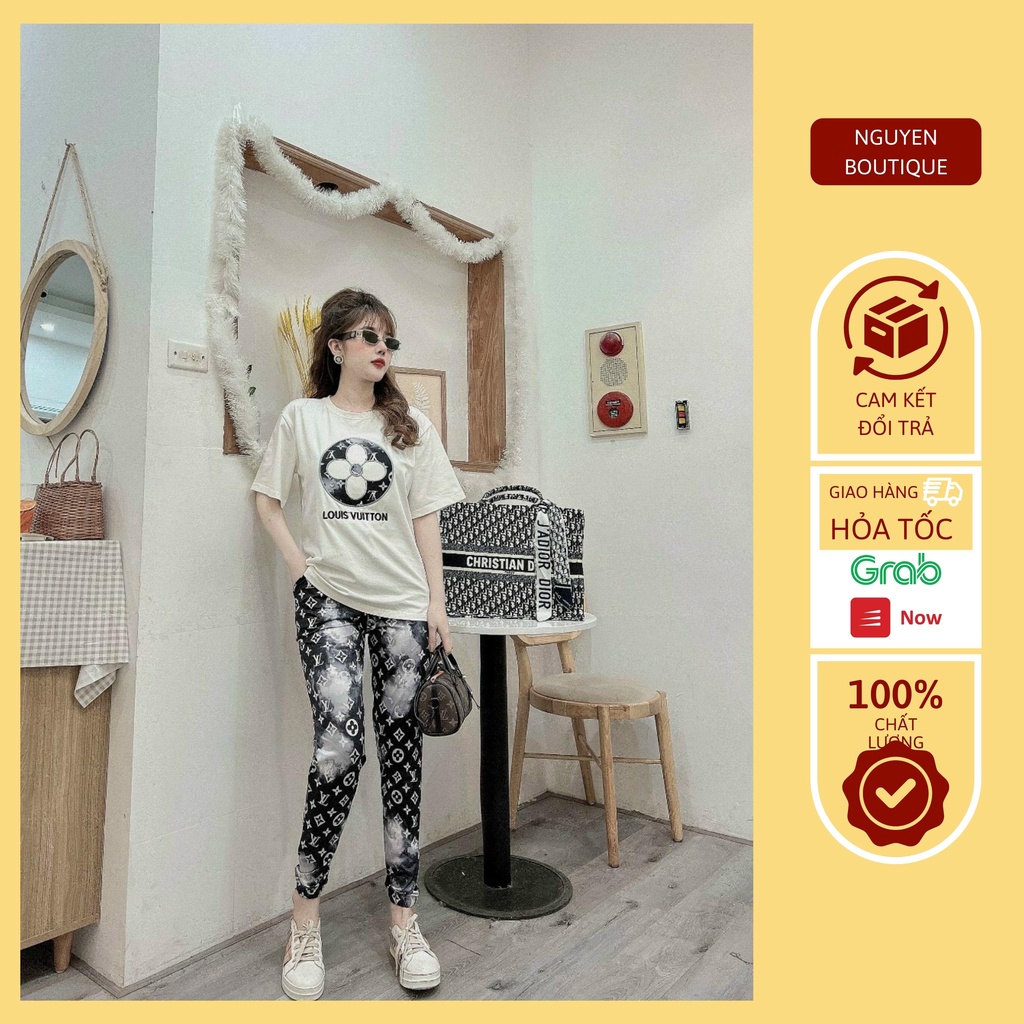 Set Bộ L.V🌟 FREESHIP 🌟 Bộ Thể Thao Nữ Dài Họa Tiết Thêu Nổi Form Rộng Chất Thun Cotton Mềm Mịn Đủ Size.