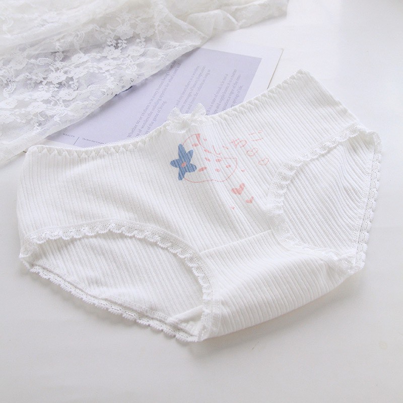 Quần Lót Nữ Cotton tông trắng gân họa tiết hồng mỏng mát ôm dáng mã 0749