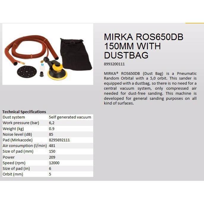 Máy chà nhám tròn Mirka 150mm Ros650DB ( Sơn oto xe máy )