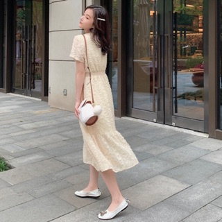 Đầm voan lông chun eo