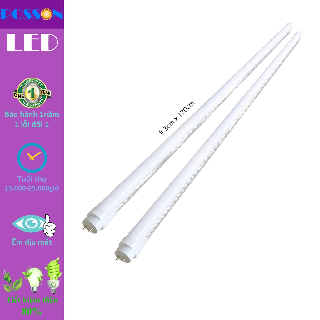 2 Bóng đèn tuyp Led T8 1m2 18w rời máng thay thế bóng nêon cũ Posson LT8-OLH120x
