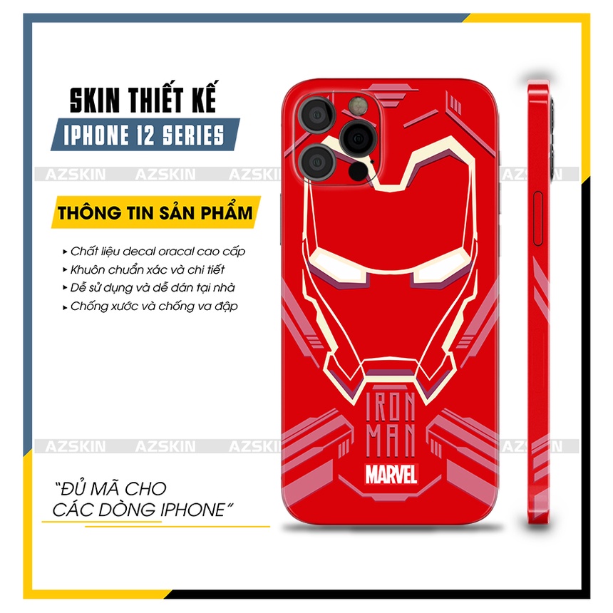 Miếng Dán Skin IPhone IRon Man Chất Liệu Film Chính Hãng |DA04| Dán Lưng Viền IPhone Chống Xước, Bền Màu, Cắt Khuôn Sẵn