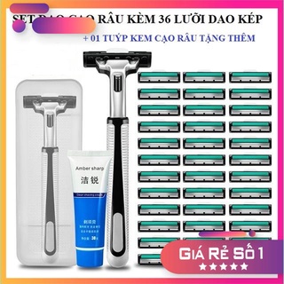 Combo Dao cạo râu 36 lưỡi kép, 1 thân dao, 1 tuýp bọt