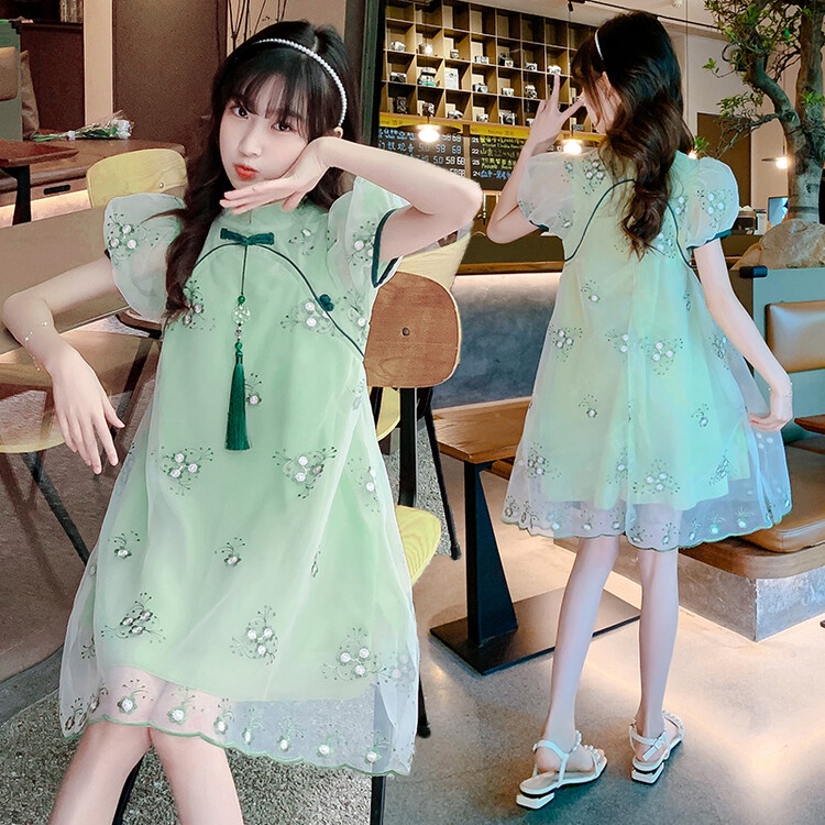 Đầm Sườn Xám Công Chúa Phong Cách Phương Tây Thời Trang Mùa Hè 2022 Mới Cho Bé Gái
