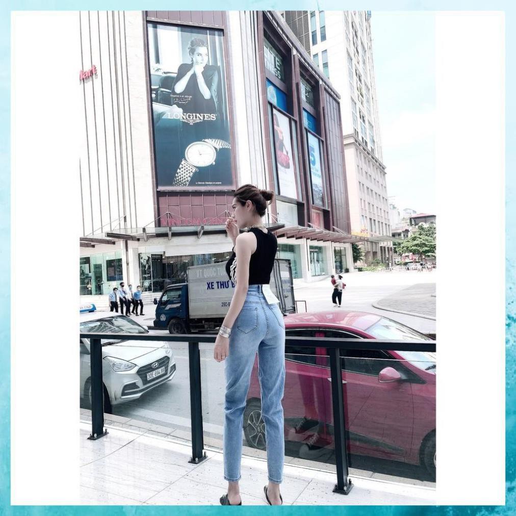[TH Jeans] Quần bò trơn dáng baggy, quần jeans lưng cao túi chéo phối đai. Mã D5160