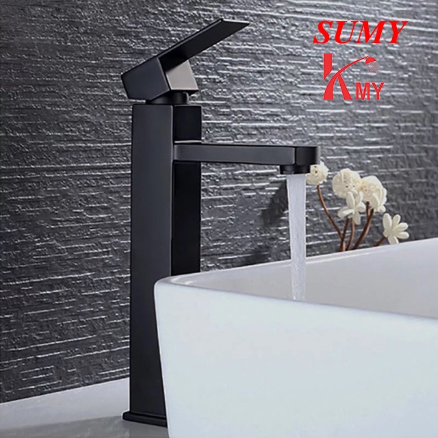 VÒI LAVABO CAO 30 CM SƠN TĨNH ĐIỆN ĐEN SIÊU BỀN KMY 7606C